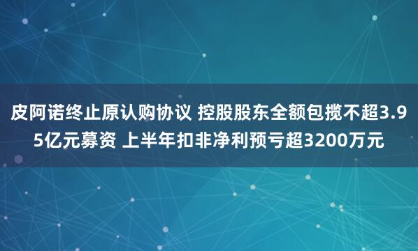 皮阿诺终止原认购协议 控股股东全额包揽不超3.95亿元募资 上半年扣非净利预亏超3200万元