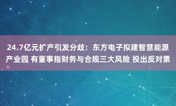 24.7亿元扩产引发分歧：东方电子拟建智慧能源产业园 有董事指财务与合规三大风险 投出反对票