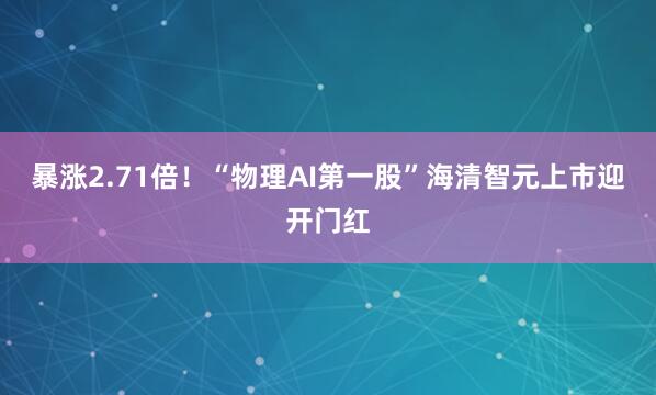 暴涨2.71倍！“物理AI第一股”海清智元上市迎开门红