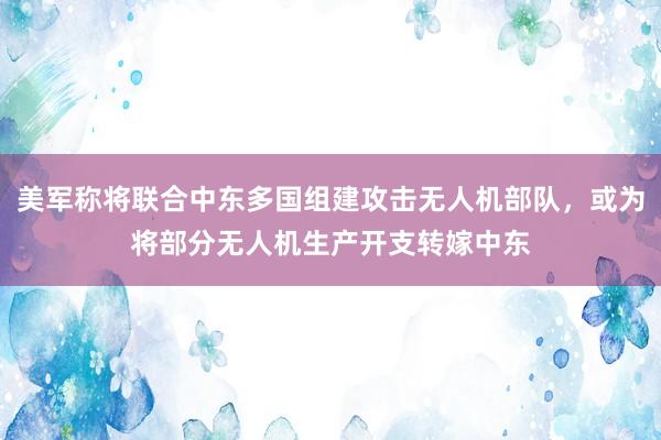 美军称将联合中东多国组建攻击无人机部队，或为将部分无人机生产开支转嫁中东