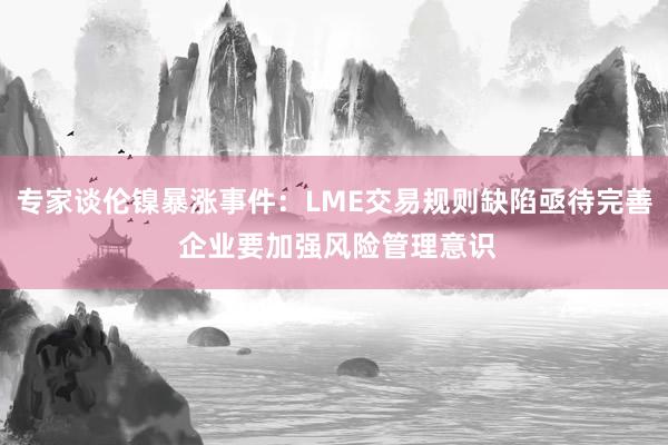 专家谈伦镍暴涨事件：LME交易规则缺陷亟待完善 企业要加强风险管理意识