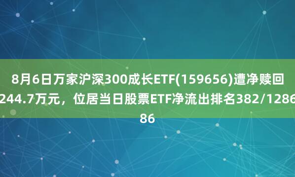 8月6日万家沪深300成长ETF(159656)遭净赎回244.7万元，位居当日股票ETF净流出排名382/1286
