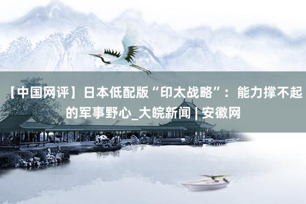 【中国网评】日本低配版“印太战略”：能力撑不起的军事野心_大皖新闻 | 安徽网