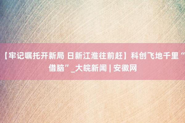 【牢记嘱托开新局 日新江淮往前赶】科创飞地千里“借脑”_大皖新闻 | 安徽网