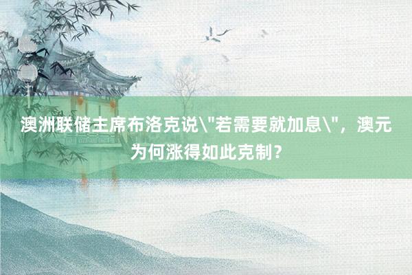 澳洲联储主席布洛克说