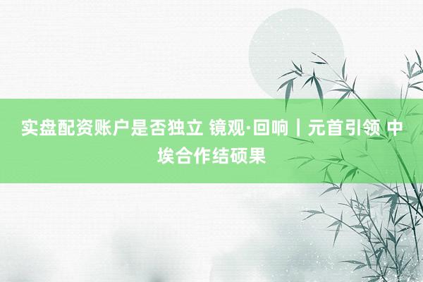 实盘配资账户是否独立 镜观·回响|元首引领 中埃合作结硕果