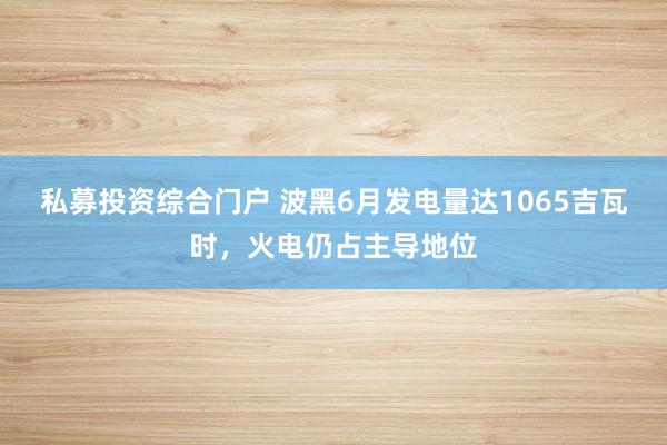 私募投资综合门户 波黑6月发电量达1065吉瓦时，火电仍占主导地位