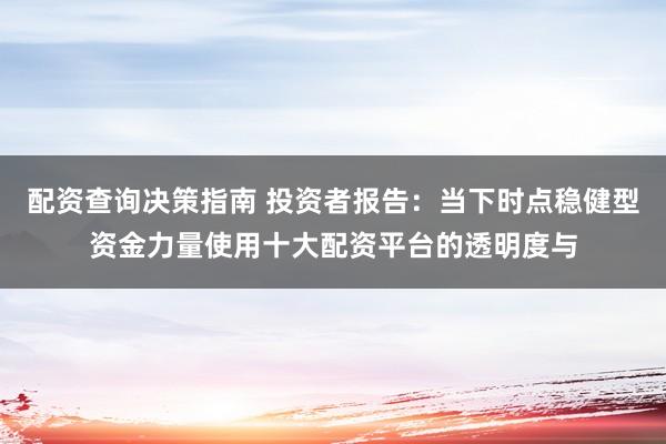 配资查询决策指南 投资者报告：当下时点稳健型资金力量使用十大配资平台的透明度与