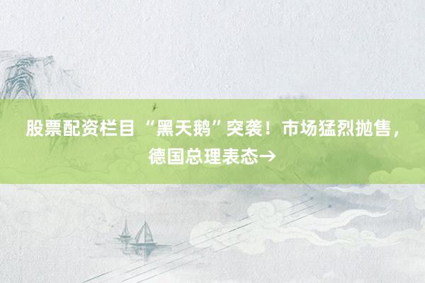 股票配资栏目 “黑天鹅”突袭！市场猛烈抛售，德国总理表态→