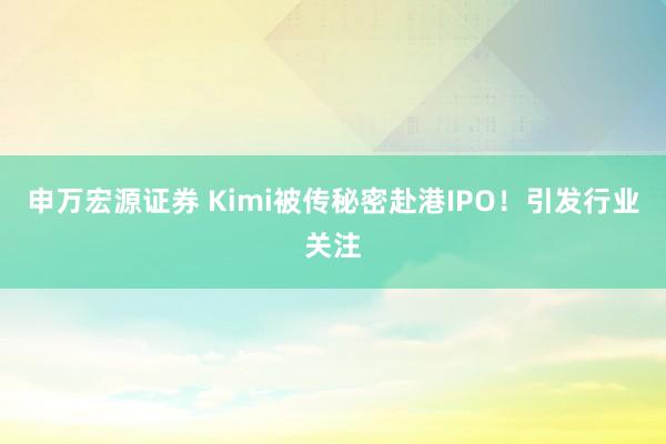 申万宏源证券 Kimi被传秘密赴港IPO！引发行业关注