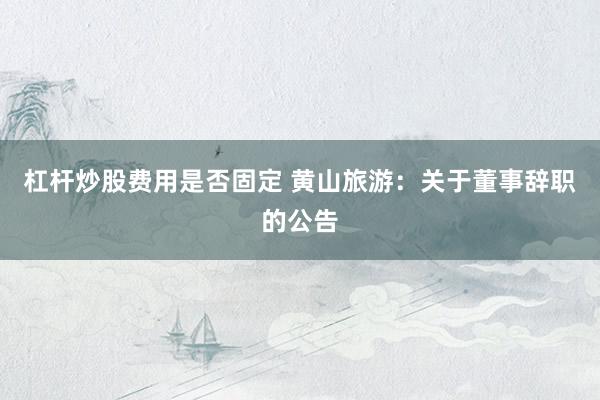 杠杆炒股费用是否固定 黄山旅游：关于董事辞职的公告