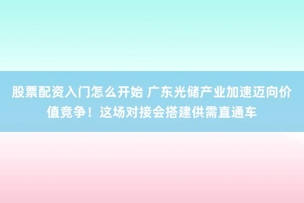 股票配资入门怎么开始 广东光储产业加速迈向价值竞争！这场对接会搭建供需直通车