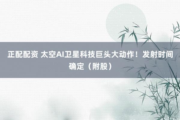 正配配资 太空AI卫星科技巨头大动作！发射时间确定（附股）